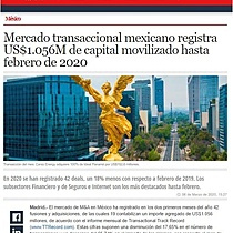 Mercado transaccional mexicano registra US$1.056M de capital movilizado hasta febrero de 2020